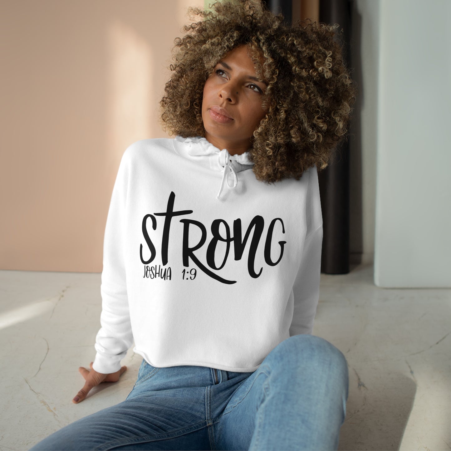 Inspirational Sripture Crop Hoodie STRONG